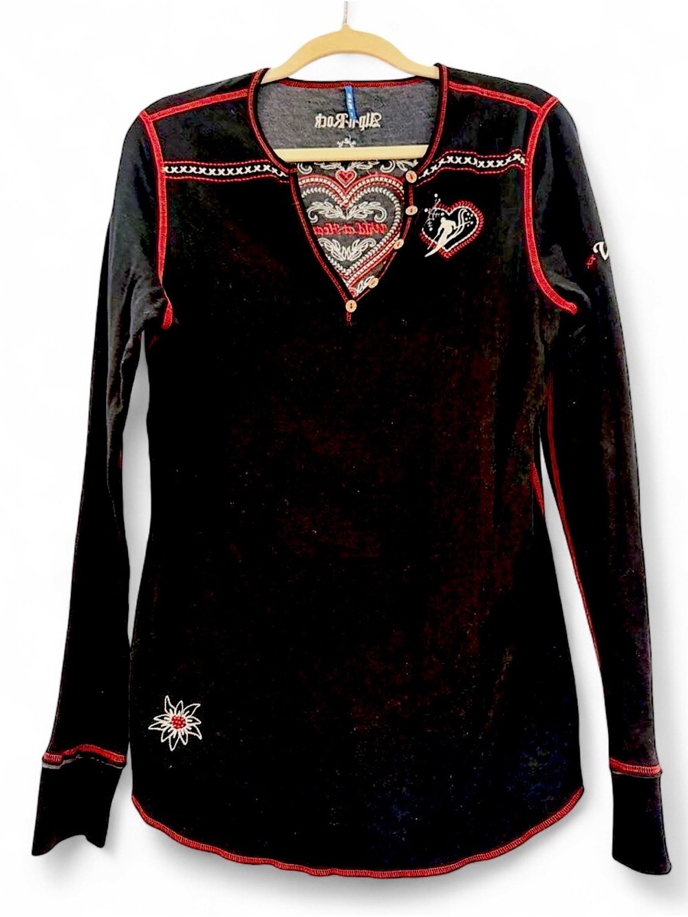 Alp N Rock Black Long-Sleeve Apre Ski Vail Tee with Red Embroidery